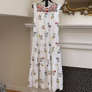 Zara white flower print maxi dress with embroidery- new- never worn